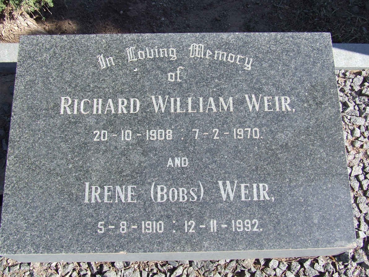 WEIR Richard William 1908-1970 &amp; Irene BOBS 1910-1992