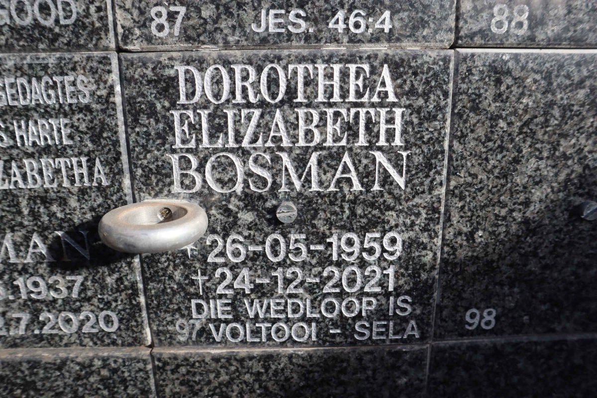 BOSMAN Dorothea Elizabeth 1959-2021