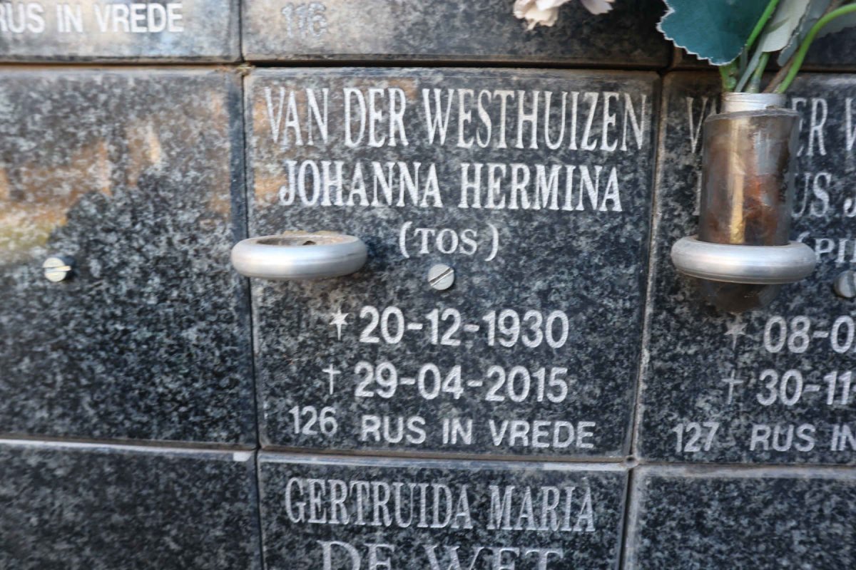 WESTHUIZEN Johanna Hermina, van der 1930-2015