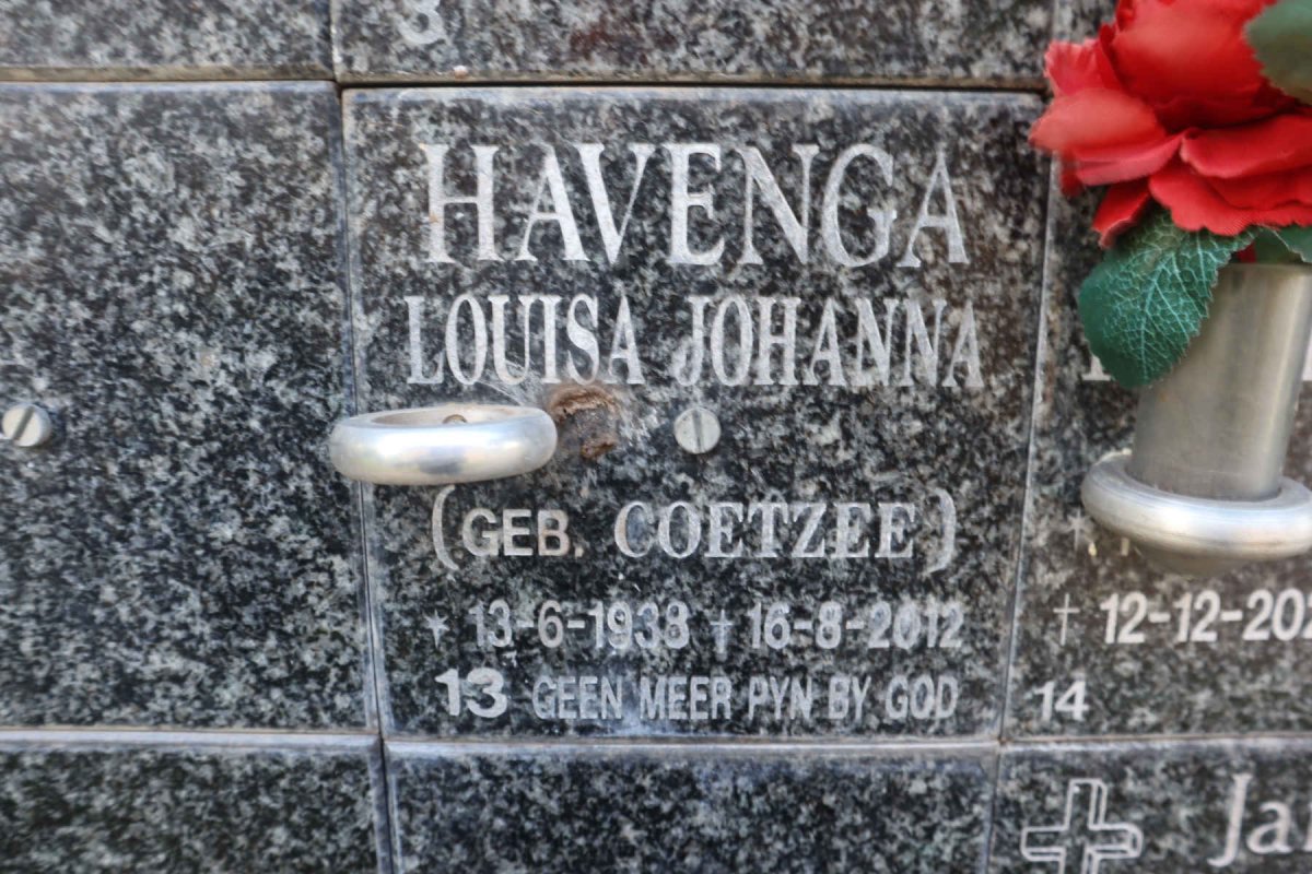 HAVENGA Louisa Johanna nee COETZEE 1938-2012