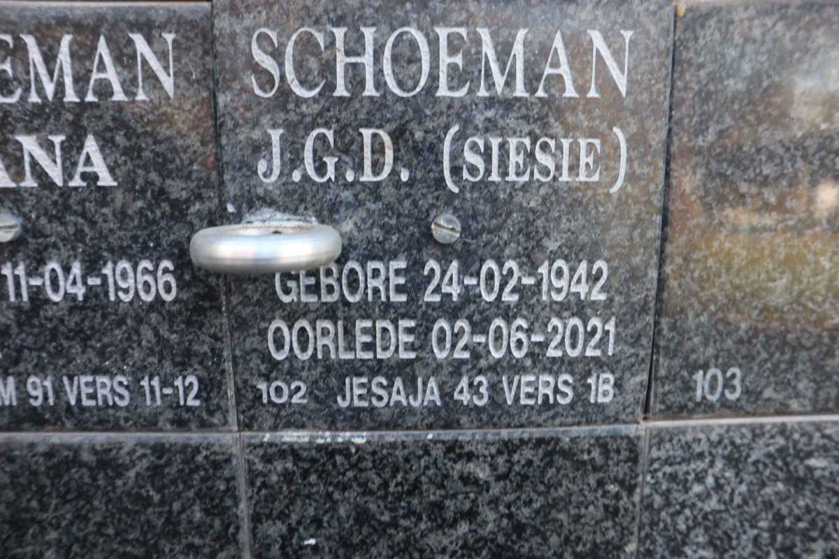 SCHOEMAN J.G.D. 1942-2021