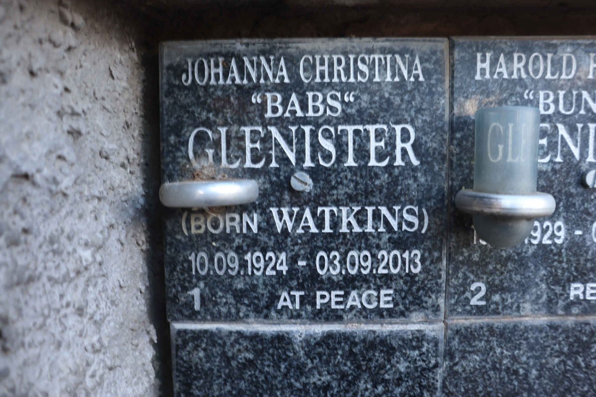 GLENISTER Johanna Christina nee WATKINS 1924-2013
