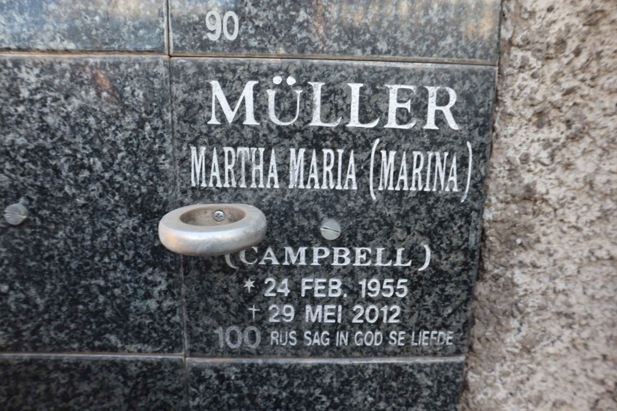 MULLER Martha Maria nee CAMPBELL 1955-2012