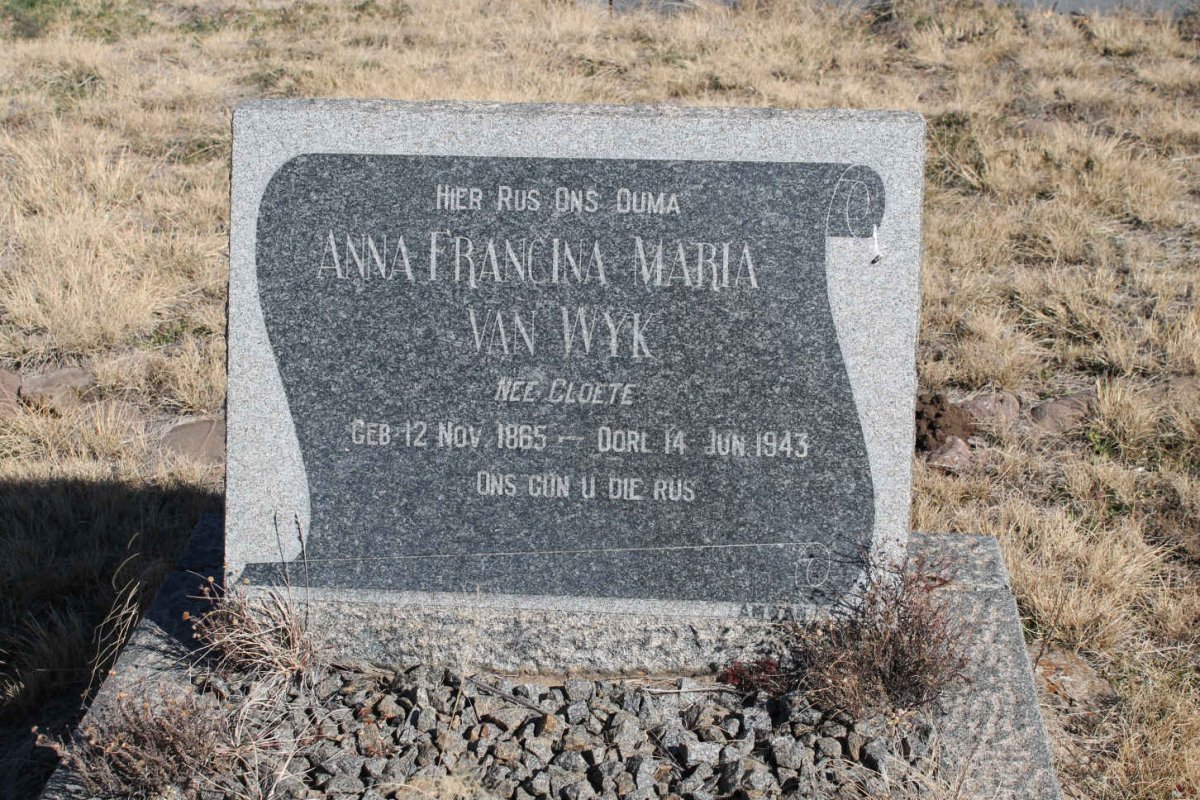 WYK Anna Francina Maria, van nee CLOETE 1865-1943