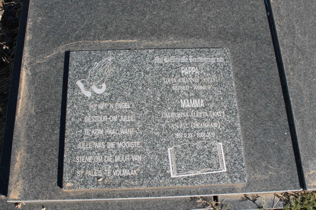 ZYL Louis Johannes, van 1957-2008 &amp; Catherina Aletta DEARHAM 1957-2008