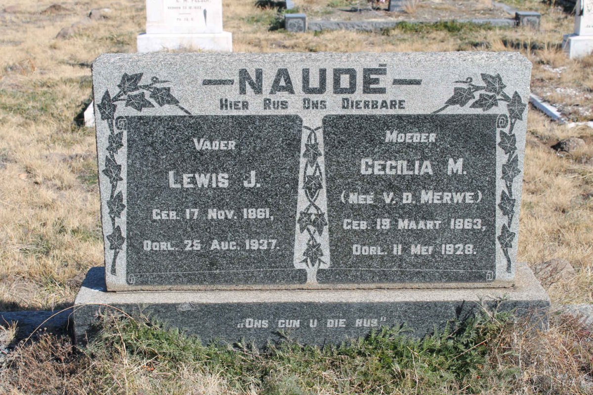 NAUDÉ Lewis J. 1861-1937 &amp; Cecilia M. V.D. MERWE 1863-1928