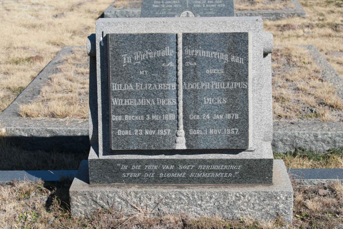 DICKS Adolph Phillipus 1878-1957 &amp; Hilda Elizabeth Wilhelmina BUCKLE 1890-1957