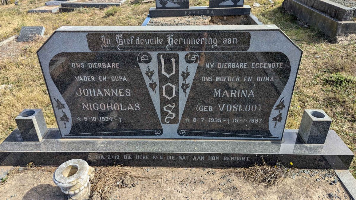 VOS Johannes Nicoholas 1934- & Marina VOSLOO 1935-1997
