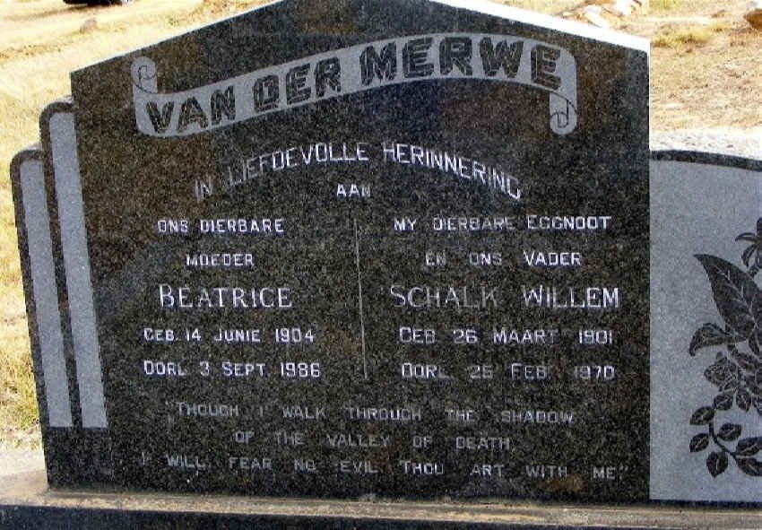 MERWE Schalk Willem, van der 1901-1970 &amp; Beatrice 1904-1986