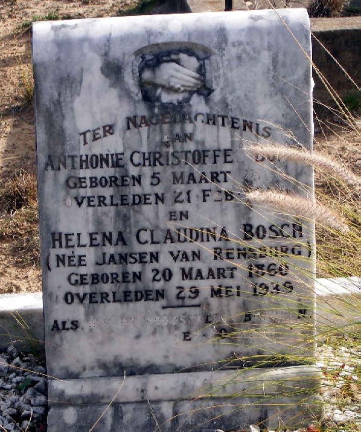 BOSCH Anthonie Christoffel ??-19?? &amp; Helena Claudina JANSEN VAN RENSBURG 1860-1939