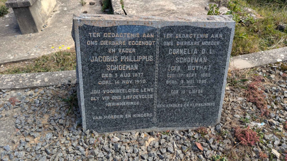 SCHOEMAN Jacobus Phillipus 1877-1950 & Cornelia D.L. BOTHA 1889-1965