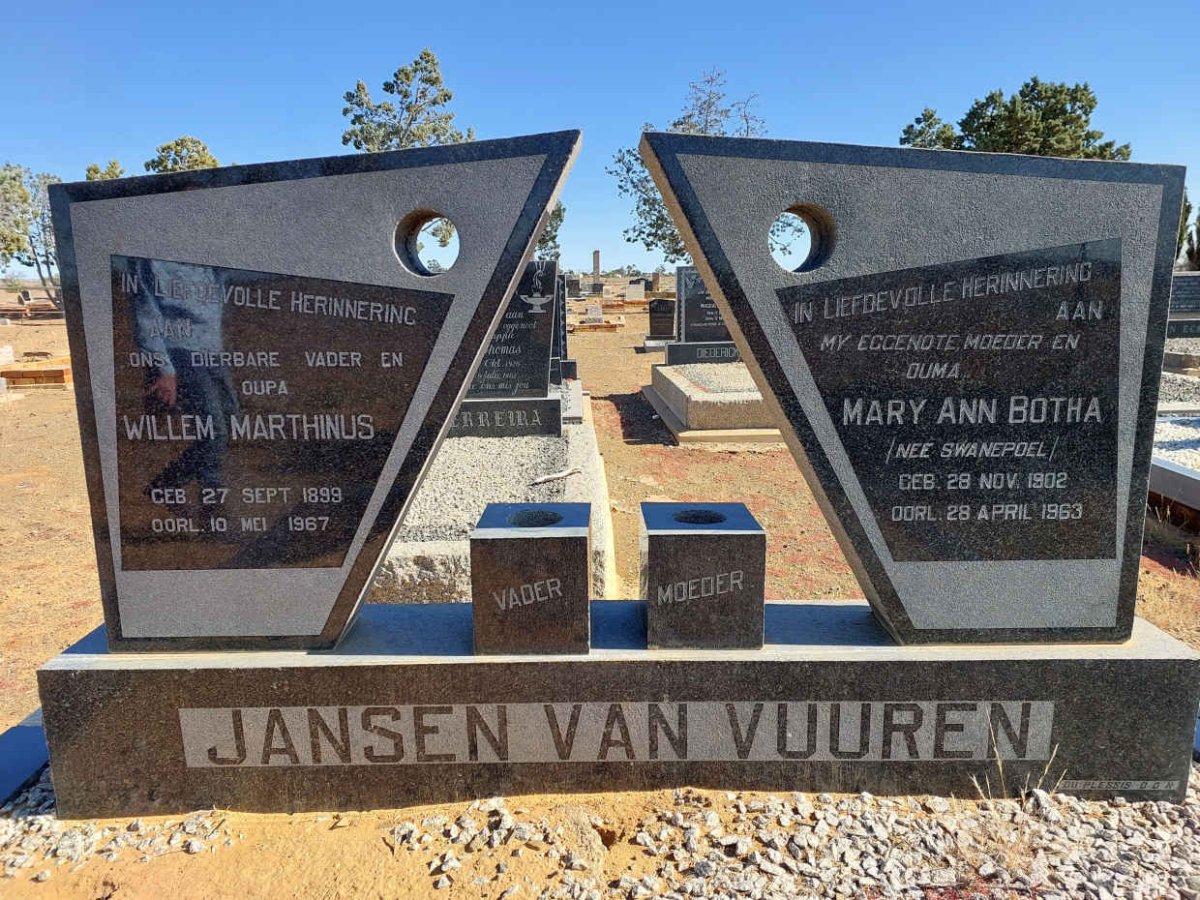 VUUREN Willem Marthinus, Jansen van 1899-1967 &amp;  Mary Ann BOTHA nee SWANEPOEL 1902-1963