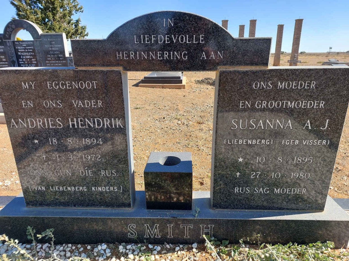SMITH Andries Hendrik 1894-1972 &amp; Susanna A.J. voorheen LIEBENBERG nee VISSER 1895-1980