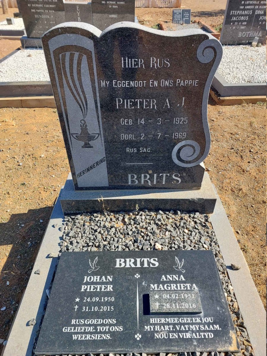 BRITS Pieter A.J. 1925-1969 :: BRITS Johan Peter 1950-2015 :: BRITS Anna Magrieta 1951-2016