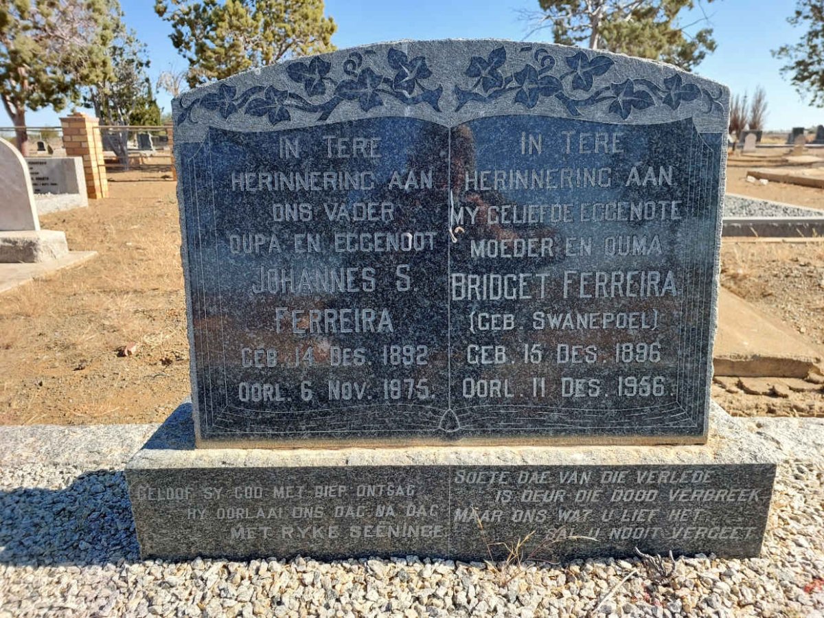 FERREIRA Johannes S. 1892-1975 &amp; Bridget SWANEPOEL 1896-1956