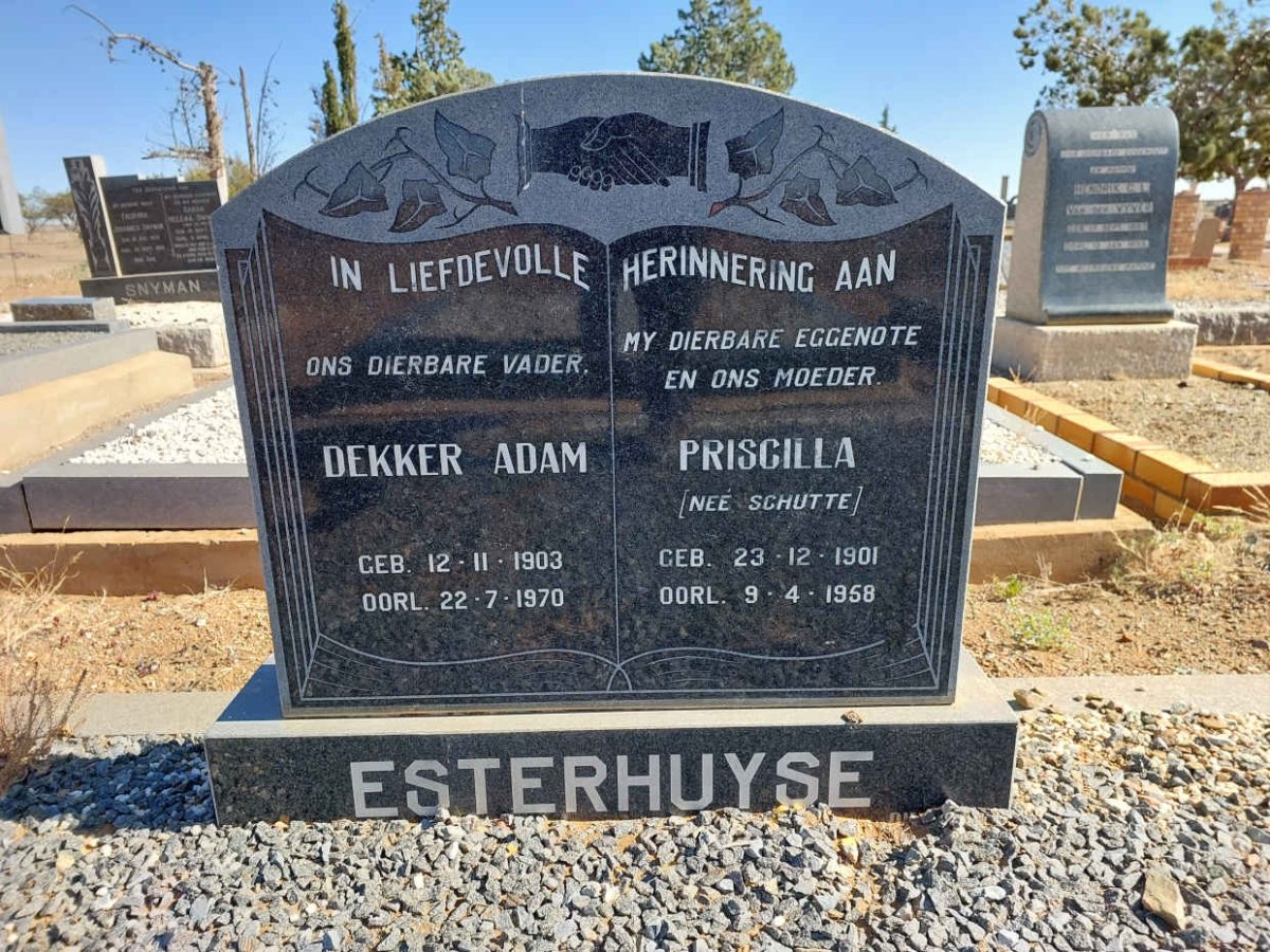 ESTERHUYSE Dekker Adam 1903-1970 &amp; Priscilla SCHUTTE 1901-1958