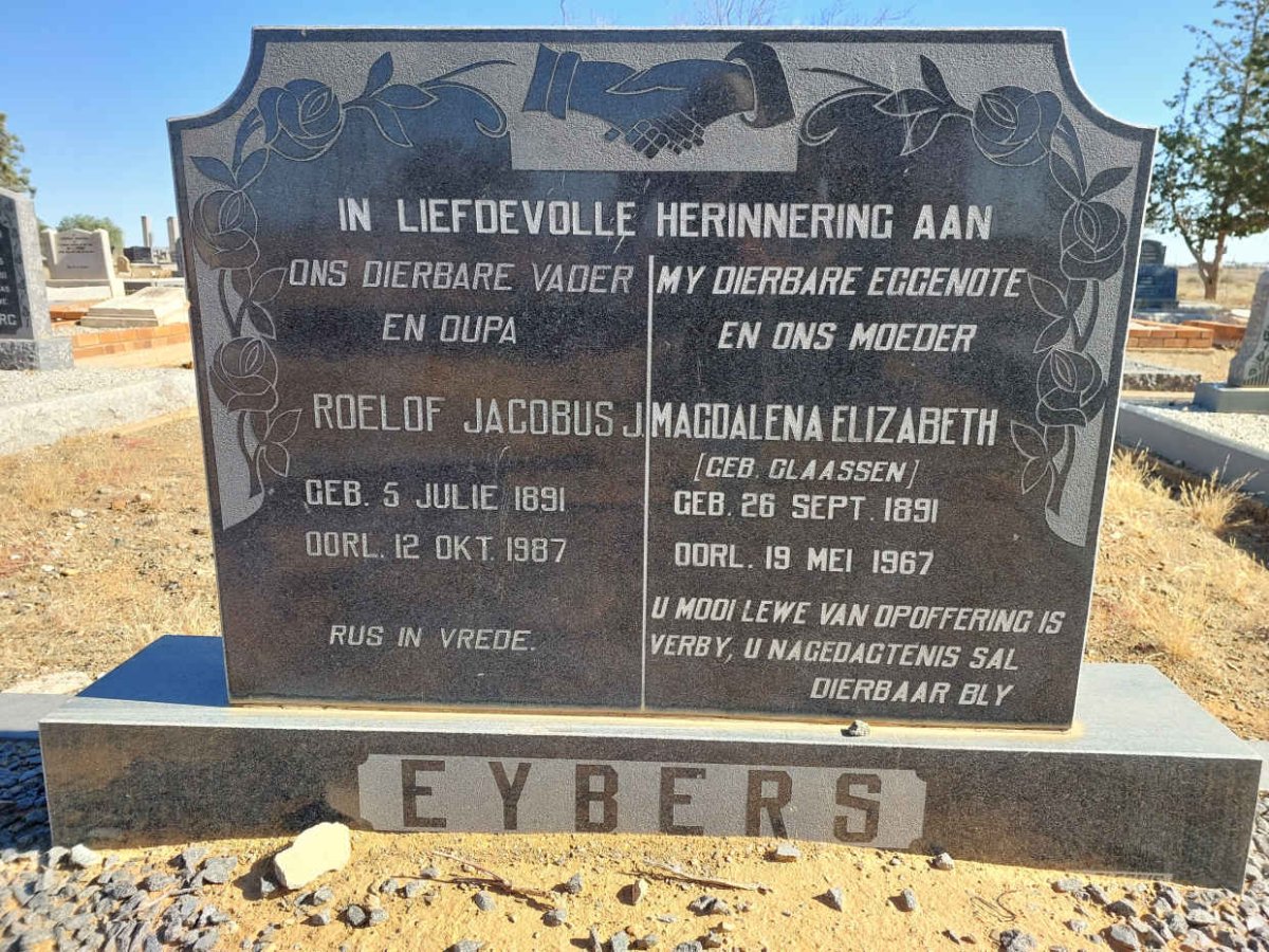 EYBERS Roelof Jacobus J. 1891-1987 &amp; Magdalena Elizabeth CLAASSEN 1891-1967