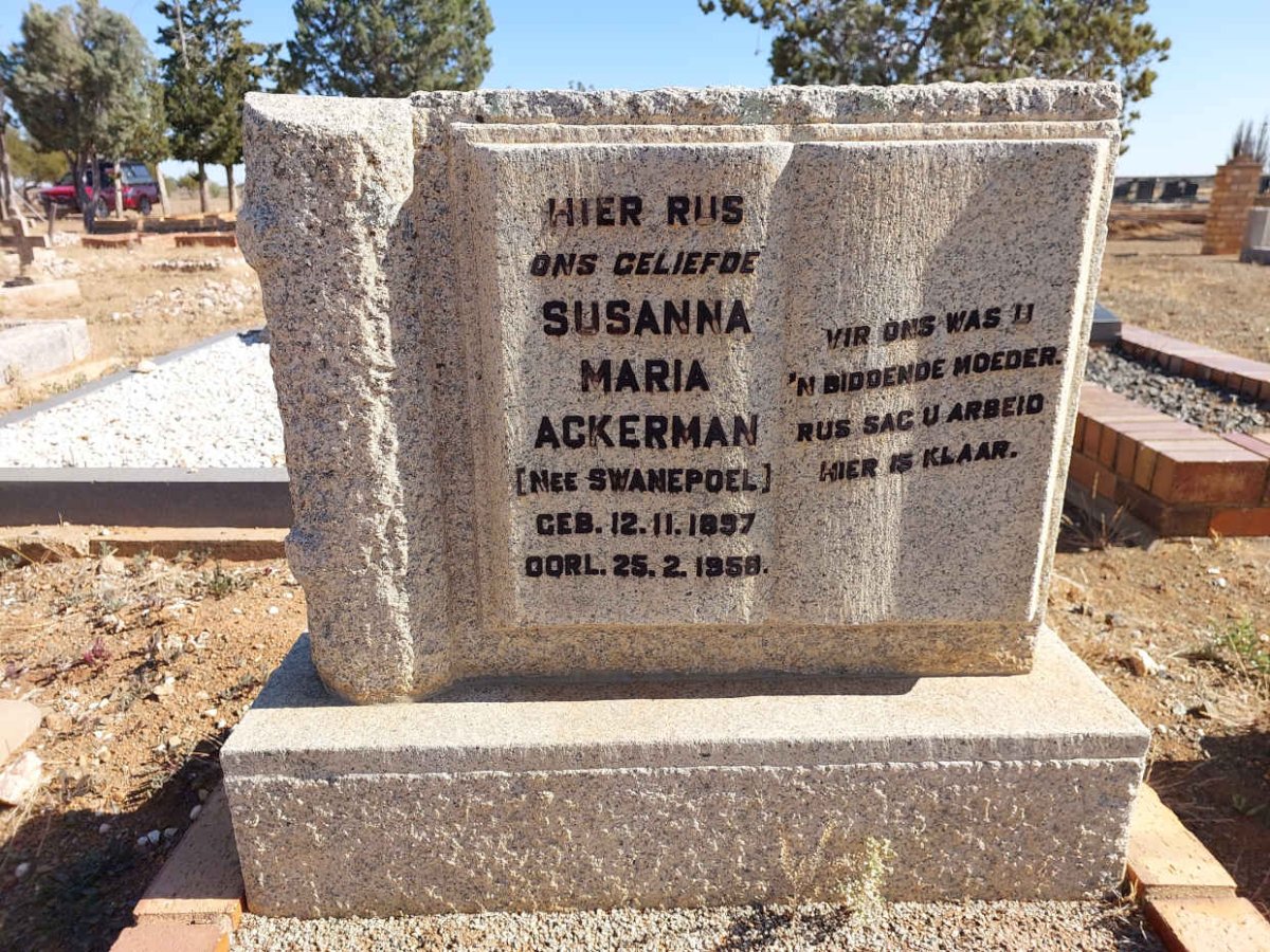 ACKERMAN Susanna Maria nee SWANEPOEL 1897-1958