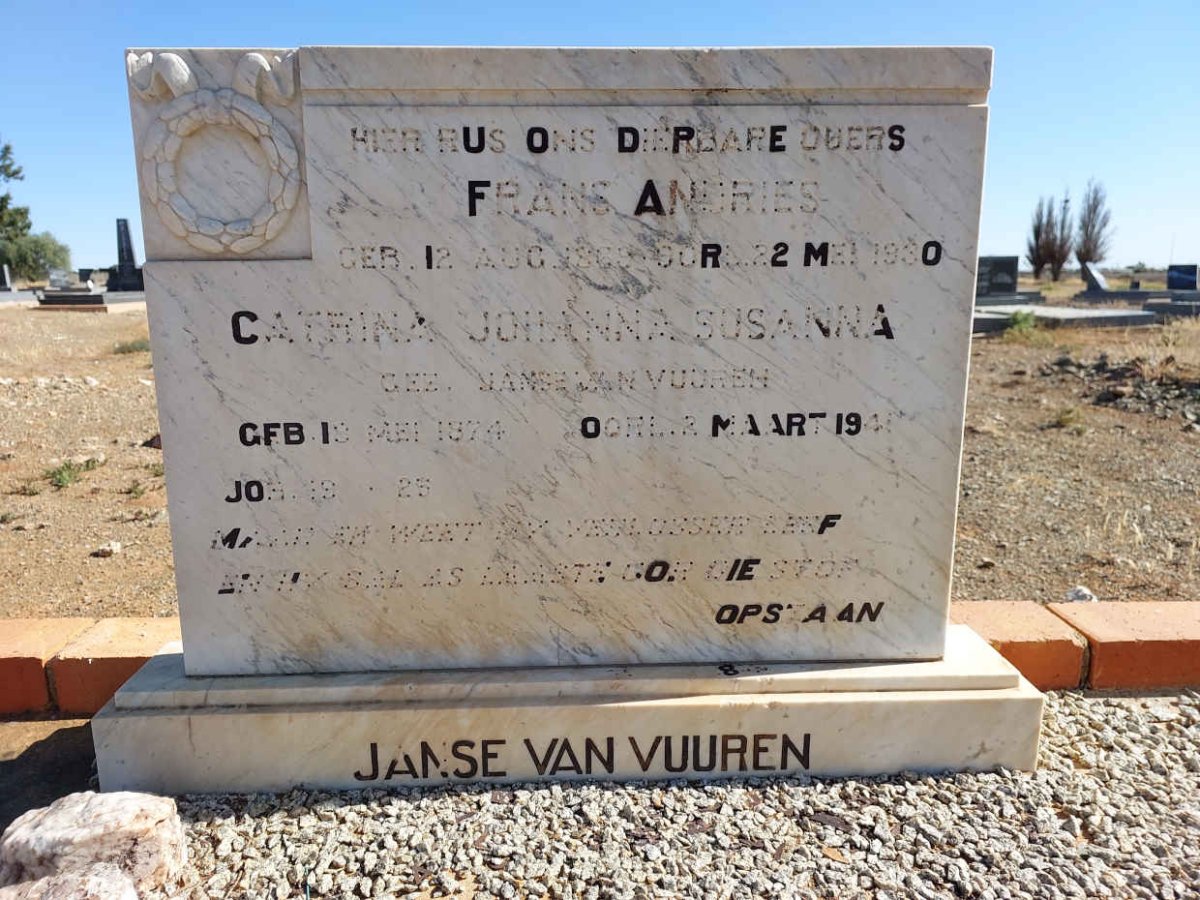 VUUREN Frans Andries, Janse van 1869-1930 &amp; JANSE VAN VUUREN Catrina Johanna Susanna 1874-1941