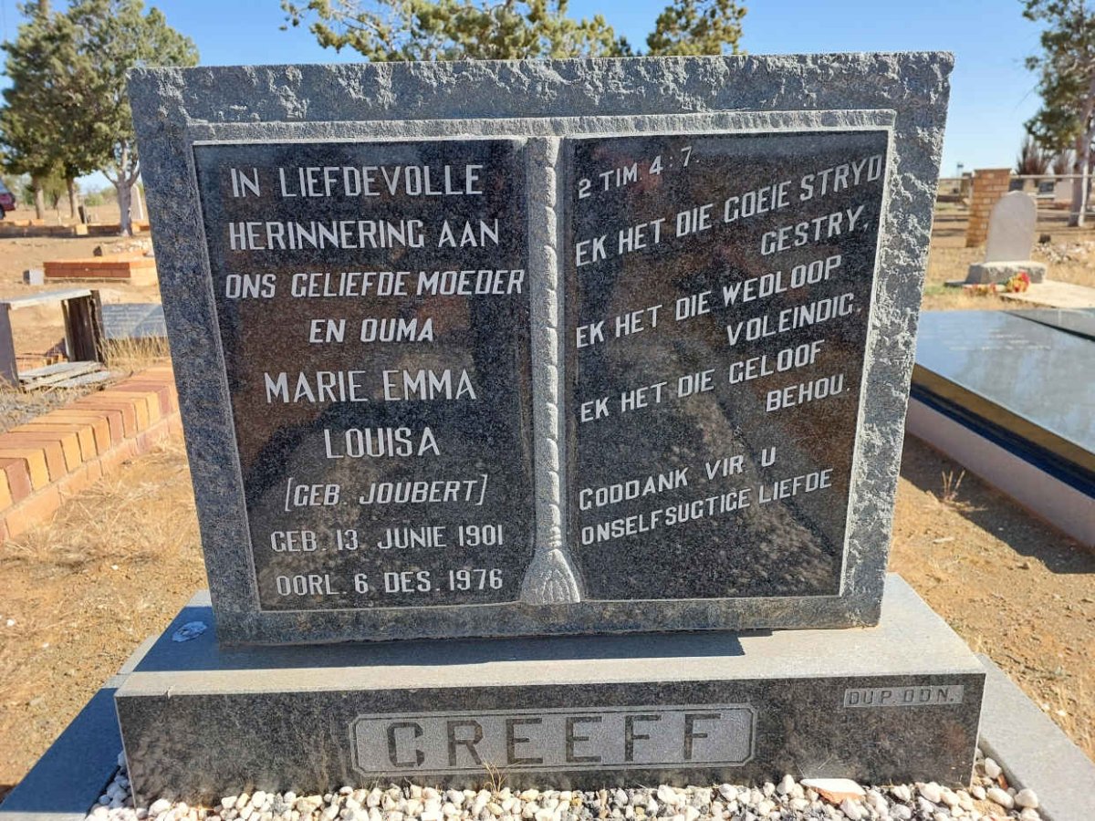GREEFF Marie Emma Louisa nee JOUBERT 1901-1976
