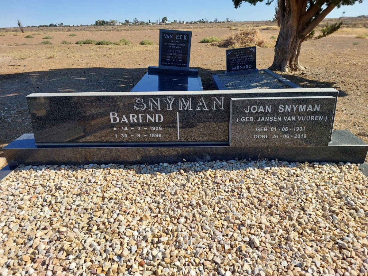 SNYMAN Barend 1926-1996 &amp; Joan JANSE VAN VUUREN 1931-2019