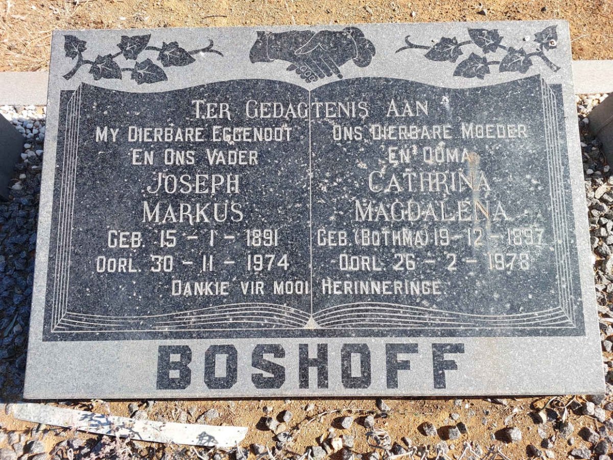 BOSHOFF Joseph Markus 1891-1974 &amp; Cathrina Magdalena BOTHMA 1897-1978