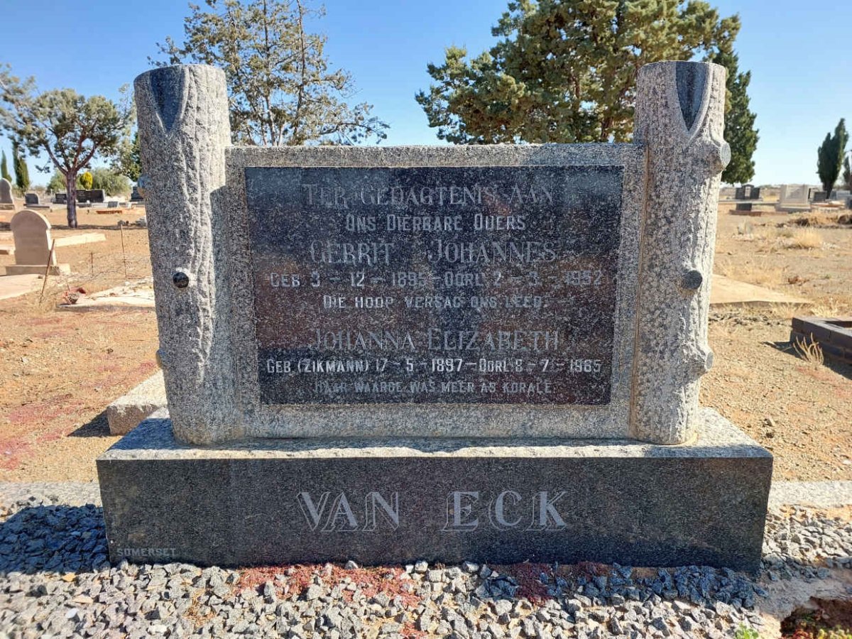 ECK Gerrit Johannes, van 1895-1952 &amp; Johanna Elizabeth ZIKMANN 1897-1965