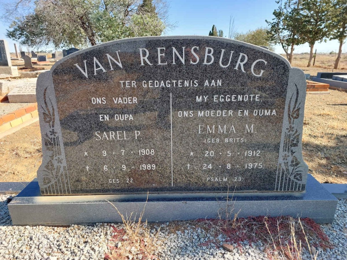 RENSBURG Sarel P., van 1908-1989 &amp; BRITS Emma M. 1912-1975