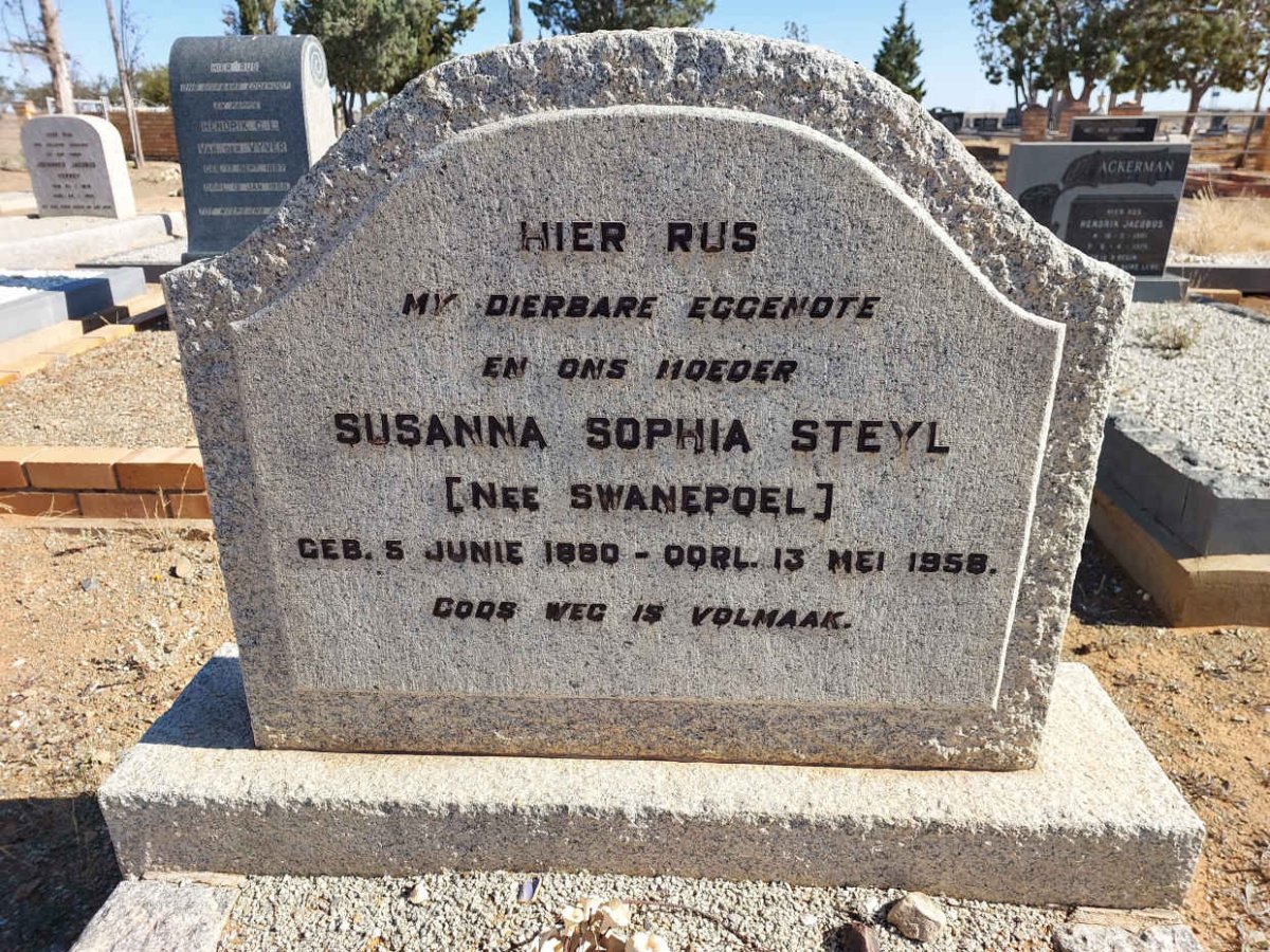 STEYL Susanna Sophia nee SWANEPOEL 1880-1958