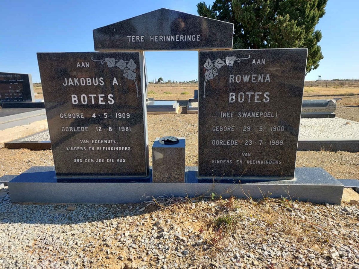 BOTES Jakobus A. 1909-1981 &amp; Rowena SWANEPOEL 1900-1989