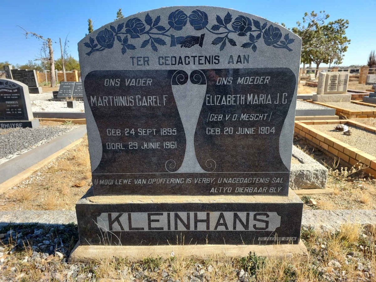 KLEINHANS Marthinus Carel F. 1895-1961 &amp; Elizabeth Maria J.G. VAN DER MESCHT  1904-