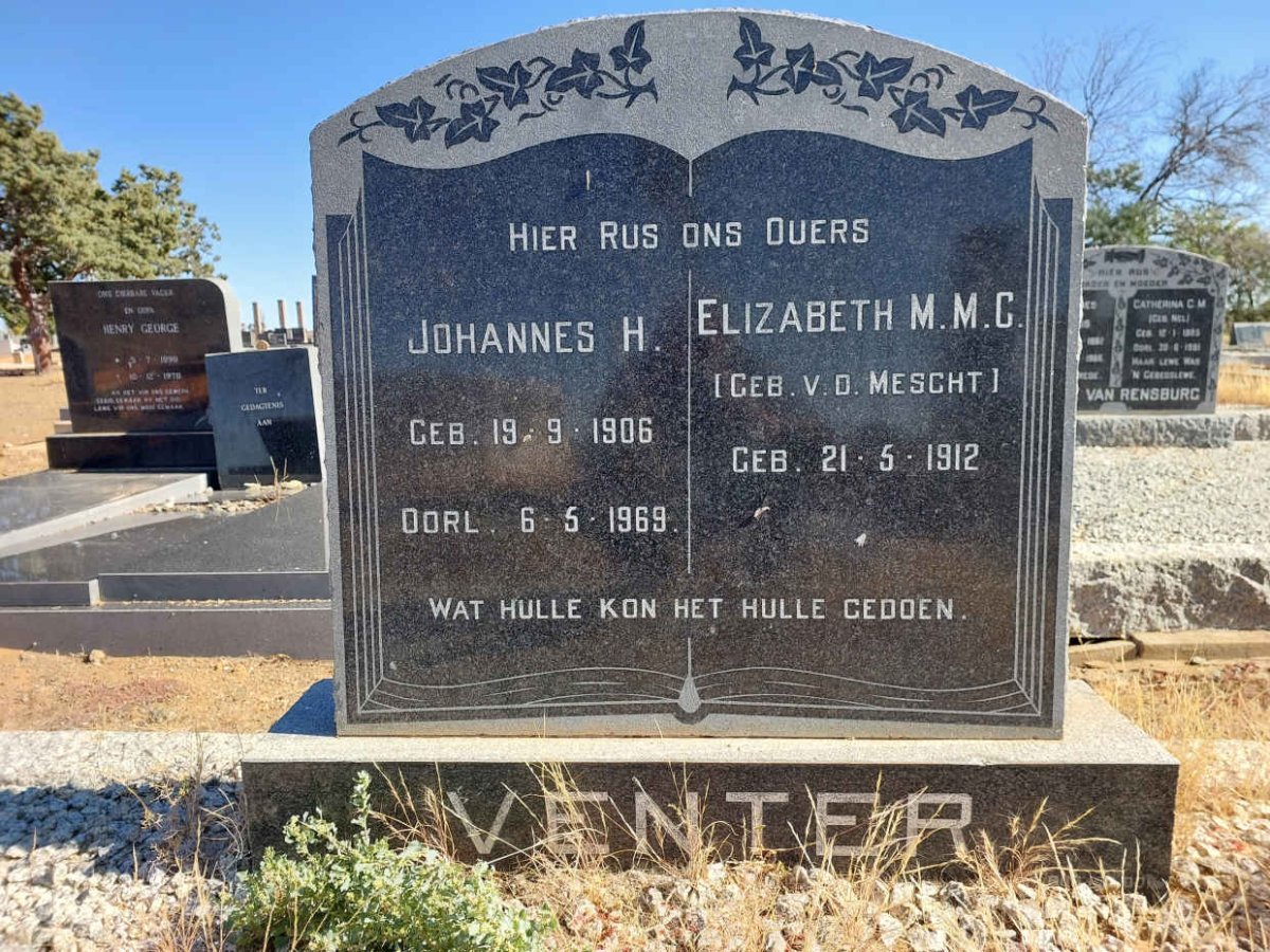 VENTER Johannes H. 1906-1969 &amp; Elizabeth M.M.C. V. D. MESCHT 1912-