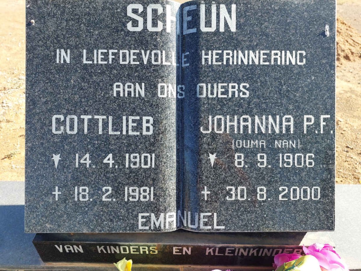 SCHEUN Gottlieb 1901-1981 &amp; Johanna P.F. 1906-2000