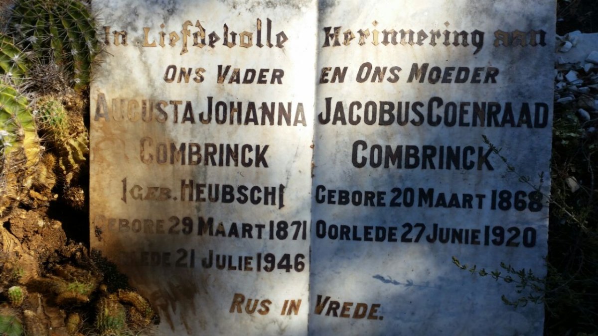 COMBRINCK Jacobus Coenraad 1868-1920 &amp; Augusta Johanna HEUBSCH 1871-1946
