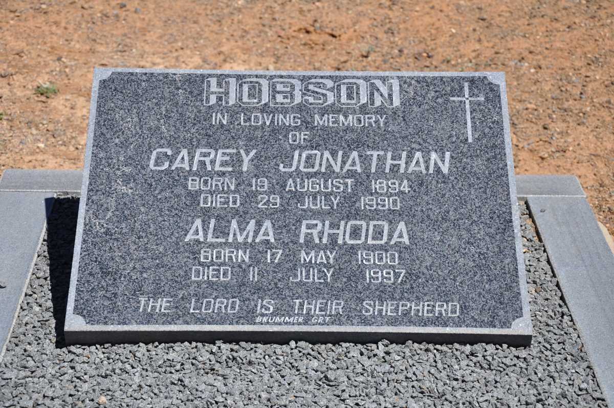 HOBSON Carey Jonathan 1894-1990 &amp; Alma Rhoda 1990-1997