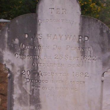 HAYWARD Dina Johanna Susara nee DU PISANIE 1822-1892