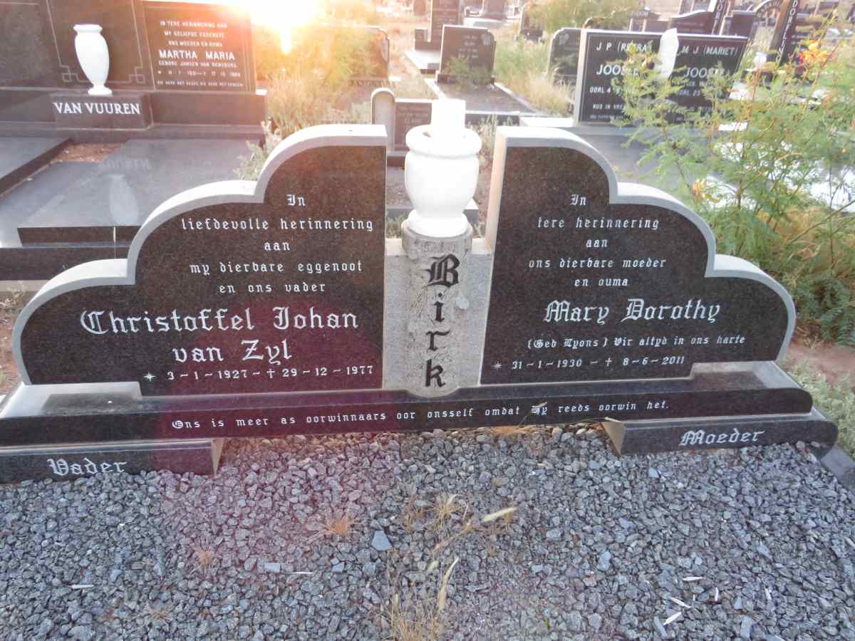 BIRK Christoffel Johan van Zyl 1927-1977 & Mary Dorothy nee LYONS 1930-2011