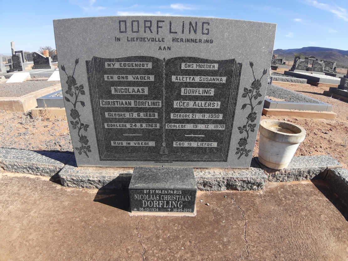 DORFLING Nicolaas Christiaan 1889-1968 &amp; Aletta Susanna ALLERS 1900-1970 :: DORFLING Nicolaas Christiaan 1934-2016