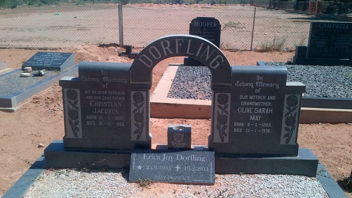 DORFLING Christian Jacobus 1892-1965 &amp; Olive Sarah May 1903-1996 :: DORFLING Erica Joy 1935-2011