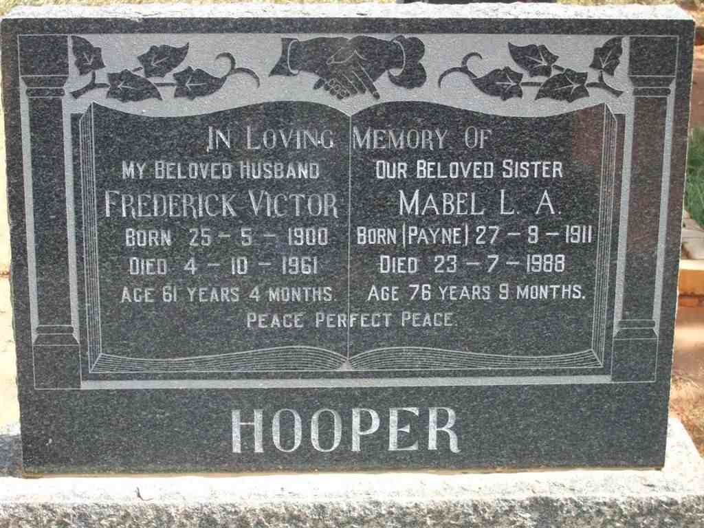 HOOPER Frederick Victor 1900-1961 &amp; Mabel L.A. PAYNE 1911-1988