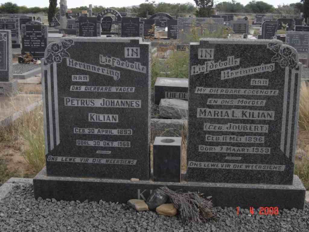 KILIAN Petrus Johannes 1893-1968 &amp; Maria L. JOUBERT 1896-1959