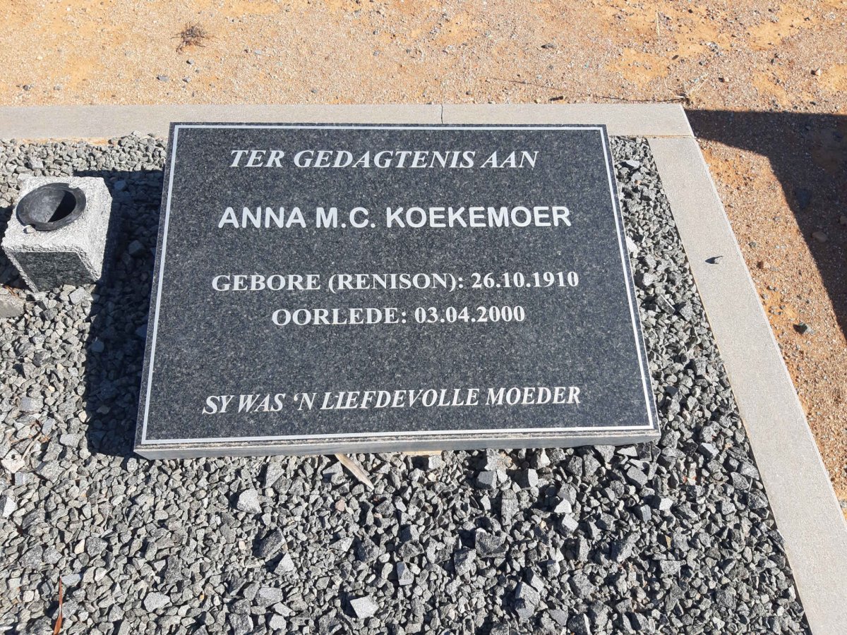 KOEKEMOER Anna M.C. nee RENISON 1910-2000