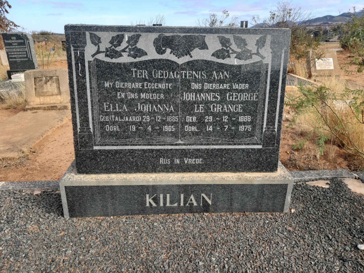 KILIAN Johannes George le Grange 1888-1975 &amp; Ella Johanna TALJAARD 1885-1965