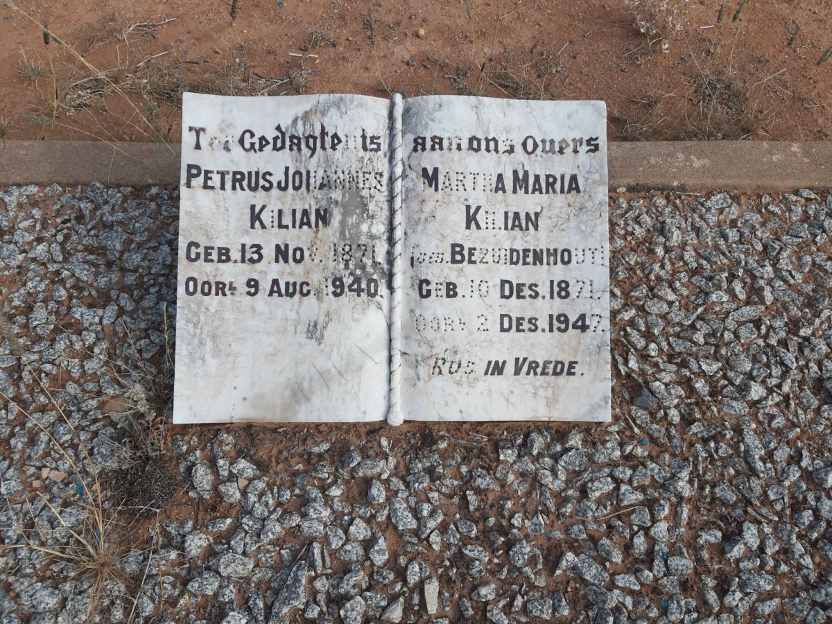 KILIAN Petrus Johannes 1871-1940 &amp; Martha Maria BEZUIDENHOUT 1871-1947