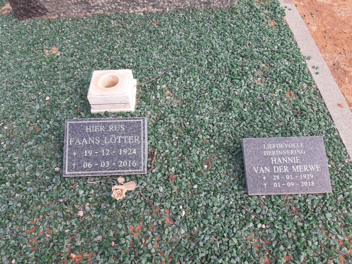 LOTTER Faans 1924-2016 :: MERWE Hannie, van der 1929-2018