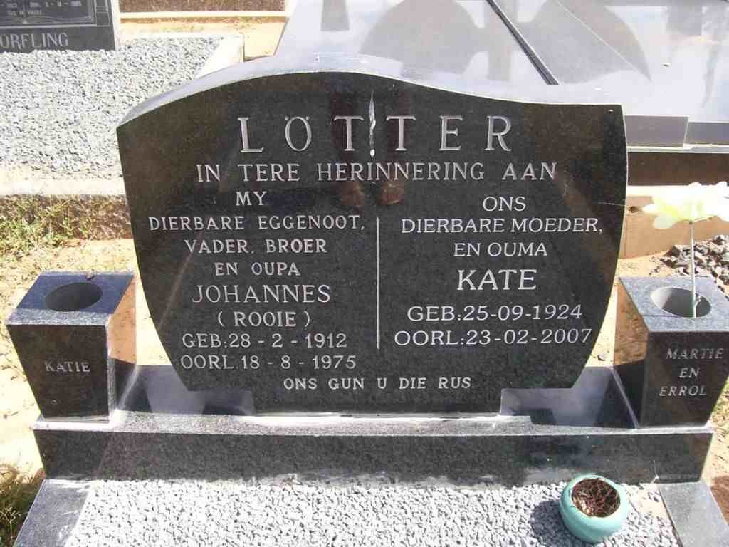 LOTTER Johannes 1912-1975 &amp; Kate 1924-2007