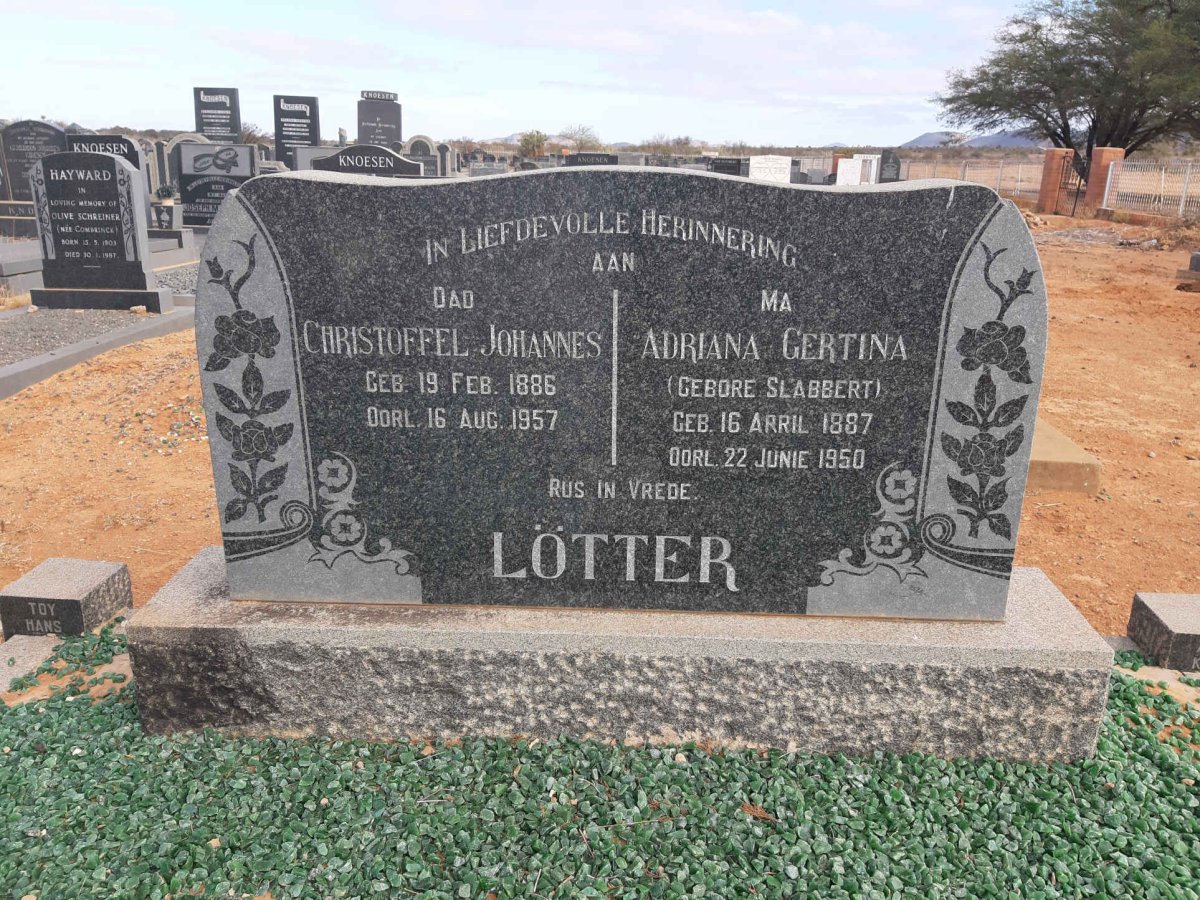 LOTTER Christoffel Johannes 1886-1957 &amp; Adriana Gertina SLABBERT 1887-1950