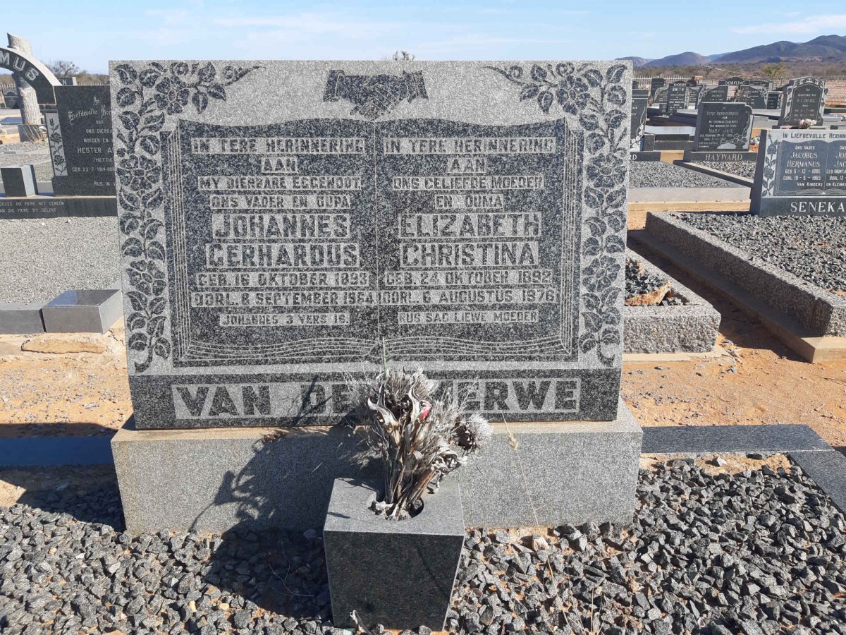MERWE Johannes Gerhardus, van der 1893-1964 &amp; Elizabeth Christina 1892-1976
