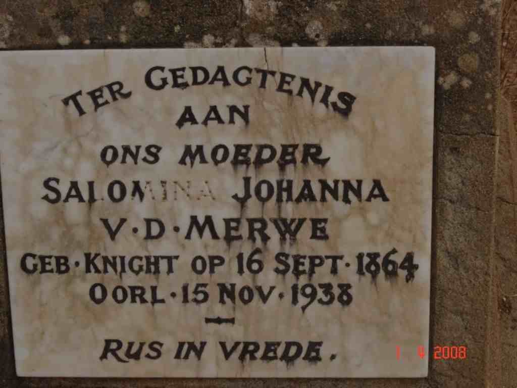 MERWE Salomina Johanna, v.d. nee KNIGHT 1864-1938