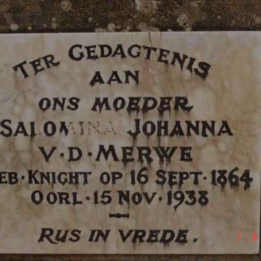 MERWE Salomina Johanna, v.d. nee KNIGHT 1864-1938